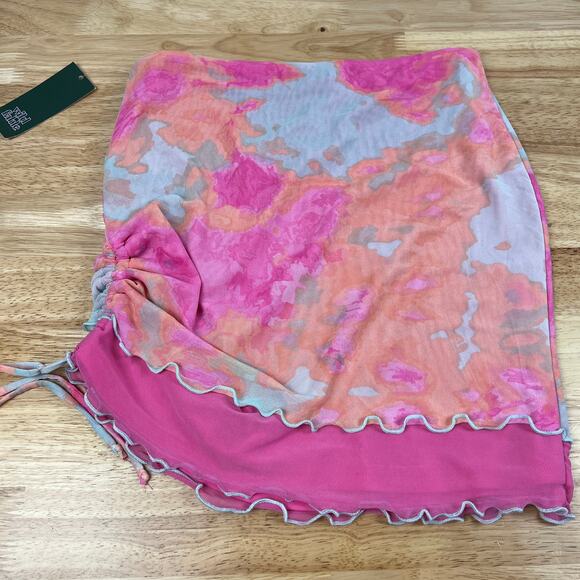 Wild Fable Women's Pink Tie-Dye Mesh Side Ruched Mini Skirt - Size Medium - NWT - Picture 6 of 7